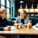 **

"A group of Finnish students participating in an environmental debate in a modern café in Tampere, fully clothed, appropriate attire, safe for work, perfect anatomy, natural proportions, educational setting, high quality, discussing sustainability, modest clothing, family-friendly."

**