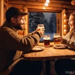 핀란드 음주 문화와 주류 종류 - **Prompt 1: Finnish Sisu and Communal Toasts in a Cozy Winter Setting**
"A group of diverse Finn...